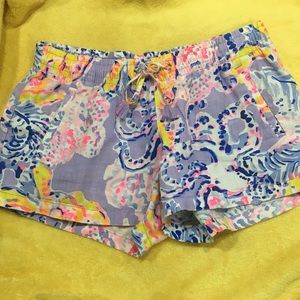 EUC Lily Pulitzer Multi Color Linen Shorts Elastic Drawstring Waist